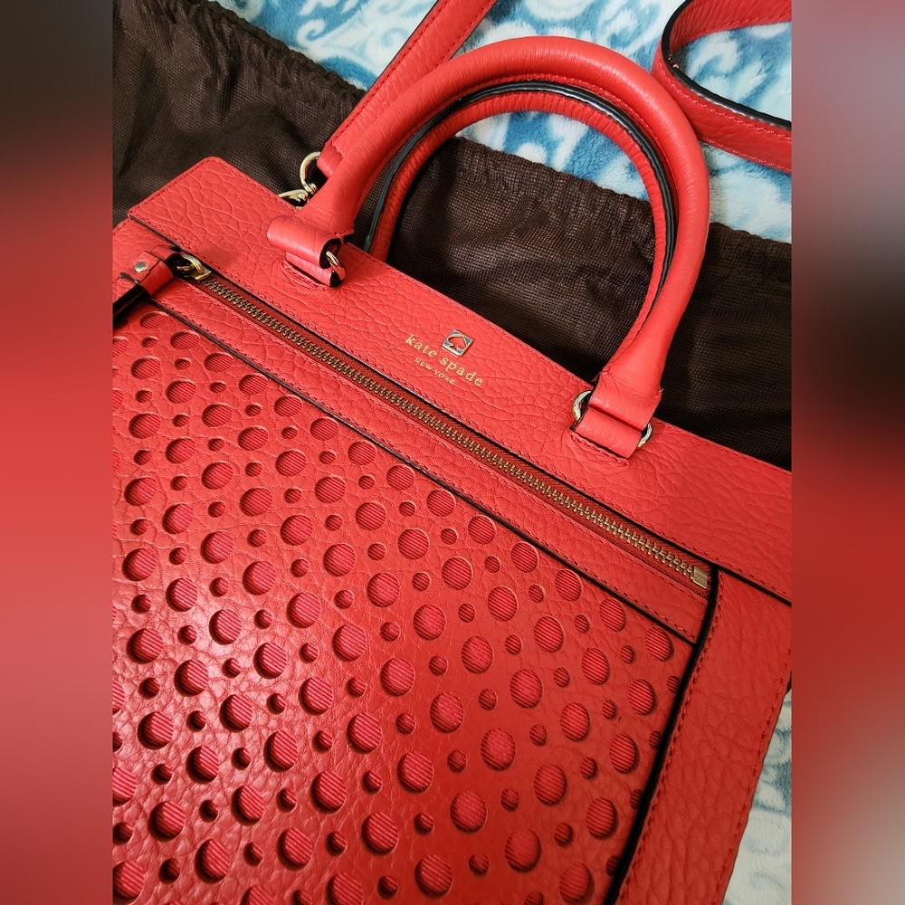 *KATE SPADE ROMY PERRI LANE BUBBLES EMPIRE RED LEATHER SATCHEL